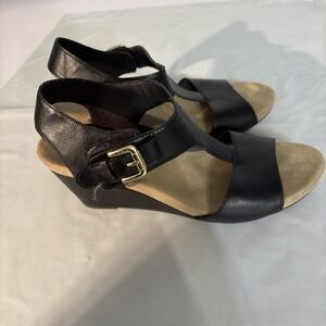 Comfort Plus By Predictions Black Strappy Wedge Sandals Hook n Loop Size‎ 6